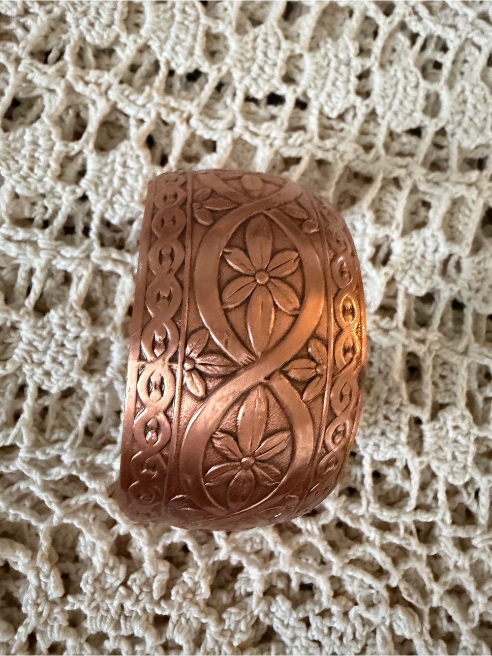 Hand-Stamped Floral Copper Cuff Bracelet